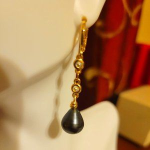 NEW Natural Baroque Tahitian Pearls dangling earrings with CZ stone